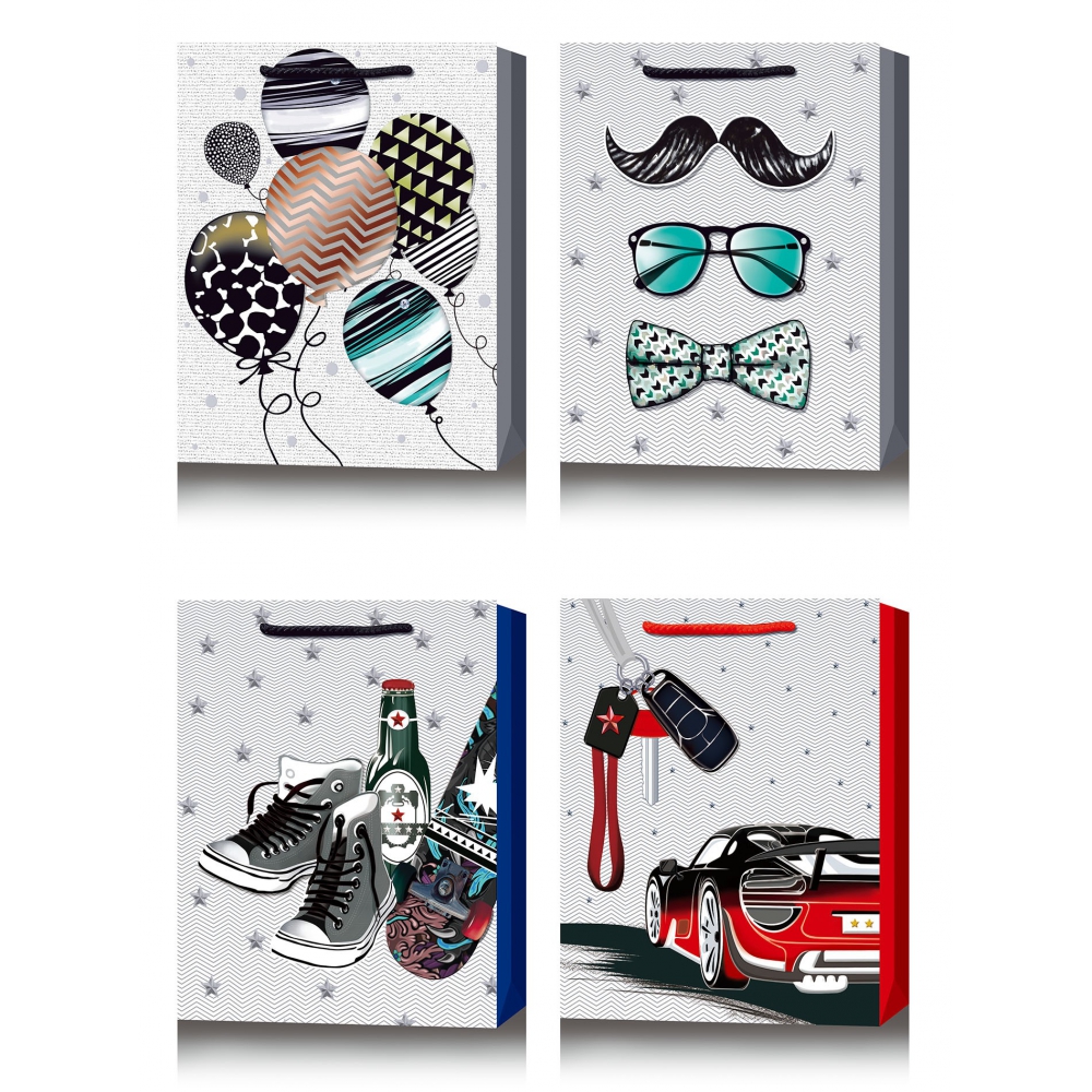 Пакет паперовий подарунковий, М:26х32х10см, глітер та 3D фігура BM.200069