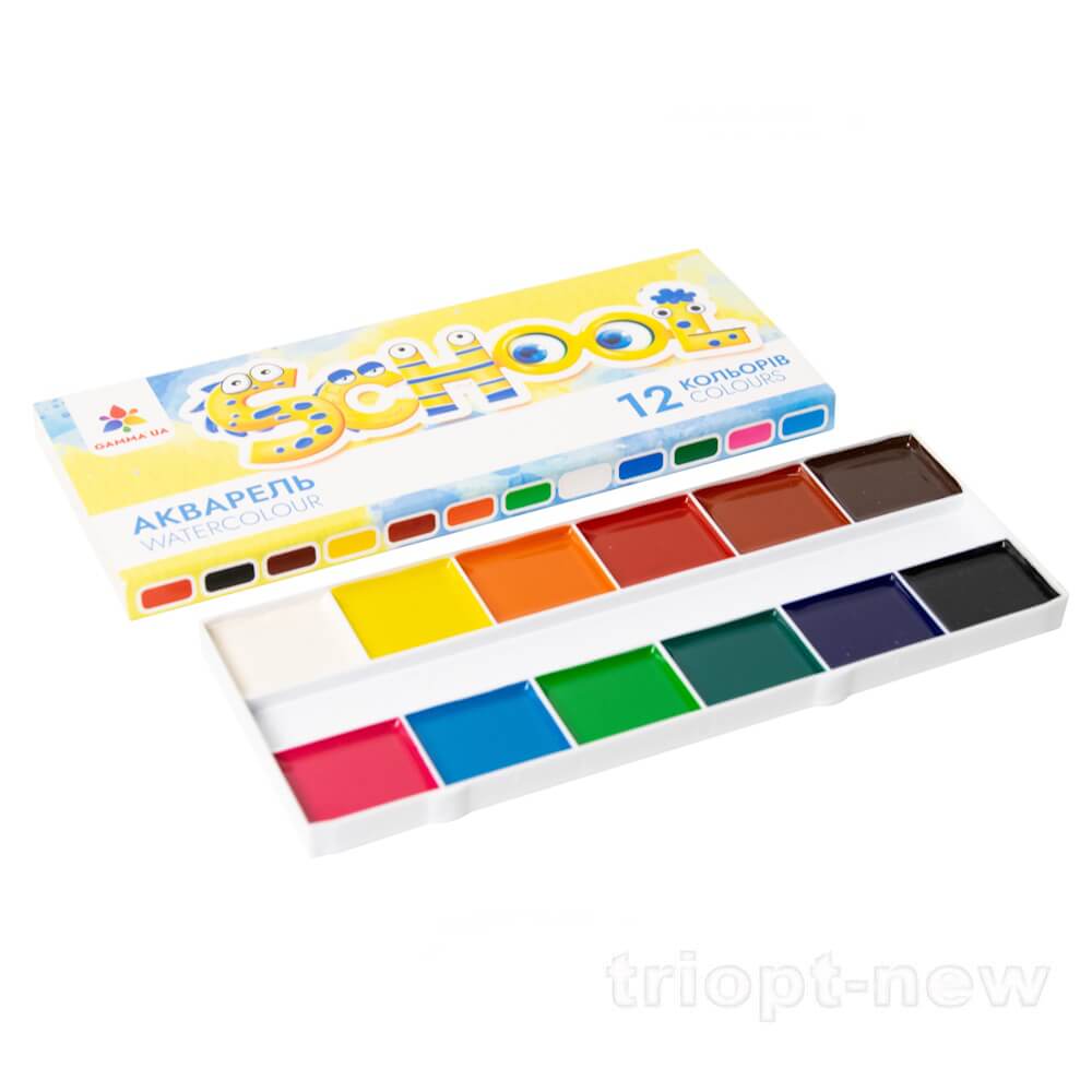 Акварель 12 кол., б/п, картон,  Малята, 100102