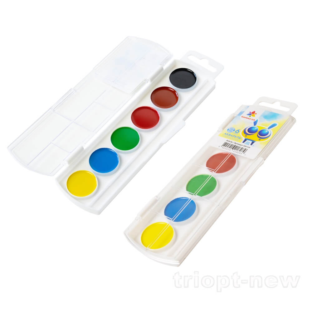 Акварель 6 кол., б/п, пластик, GAMMA`UA, 400129