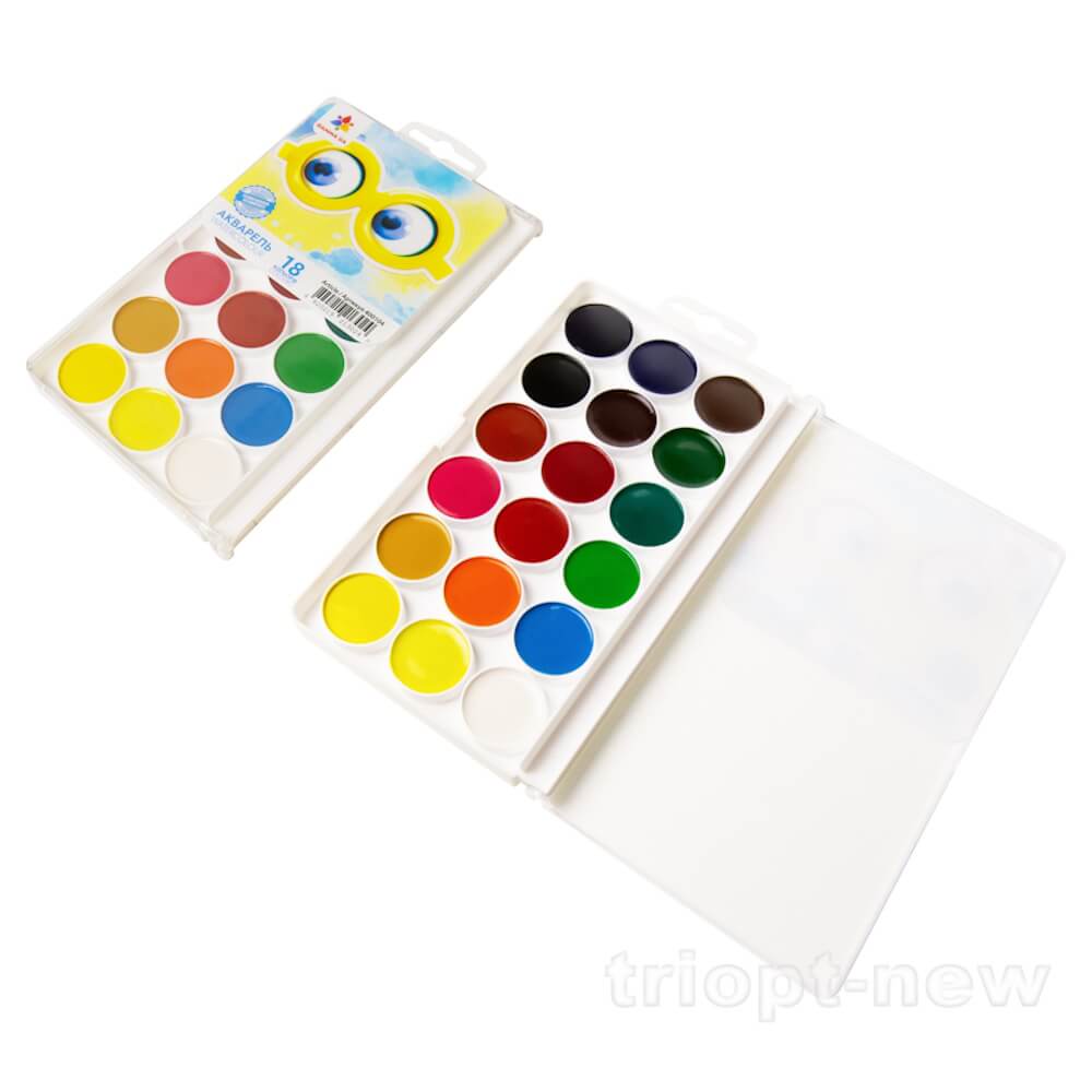 Акварель 18 кол., б/п, пластик, Творчість, 400104