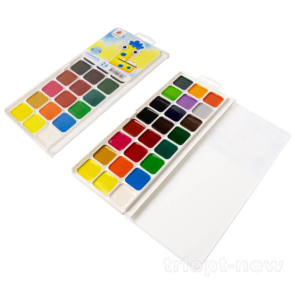 Акварель 24 кол., б/п, пластик, Творчість, 400106