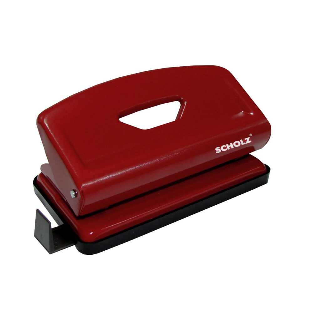 діркопробивач металевий 12 аркушів, з лінійкою, червоний