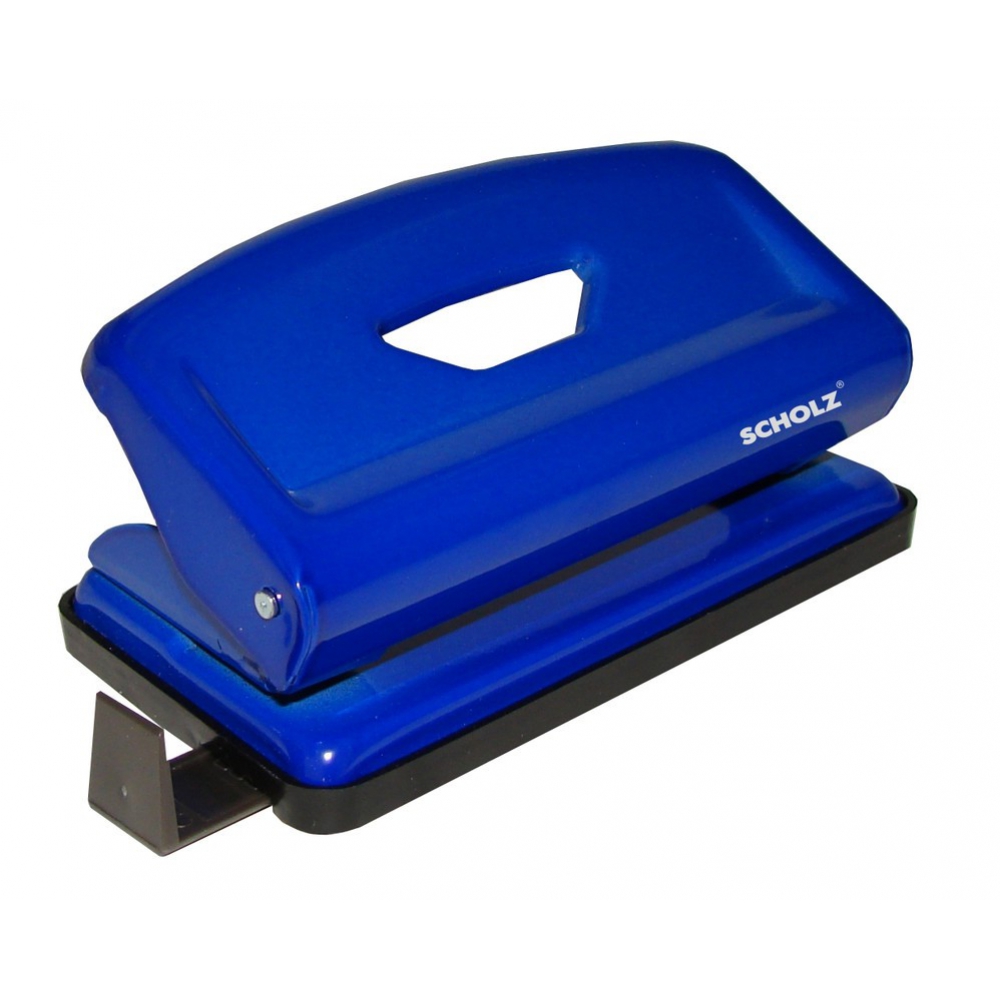 діркопробивач металевий 12 аркушів, з лінійкою, синій