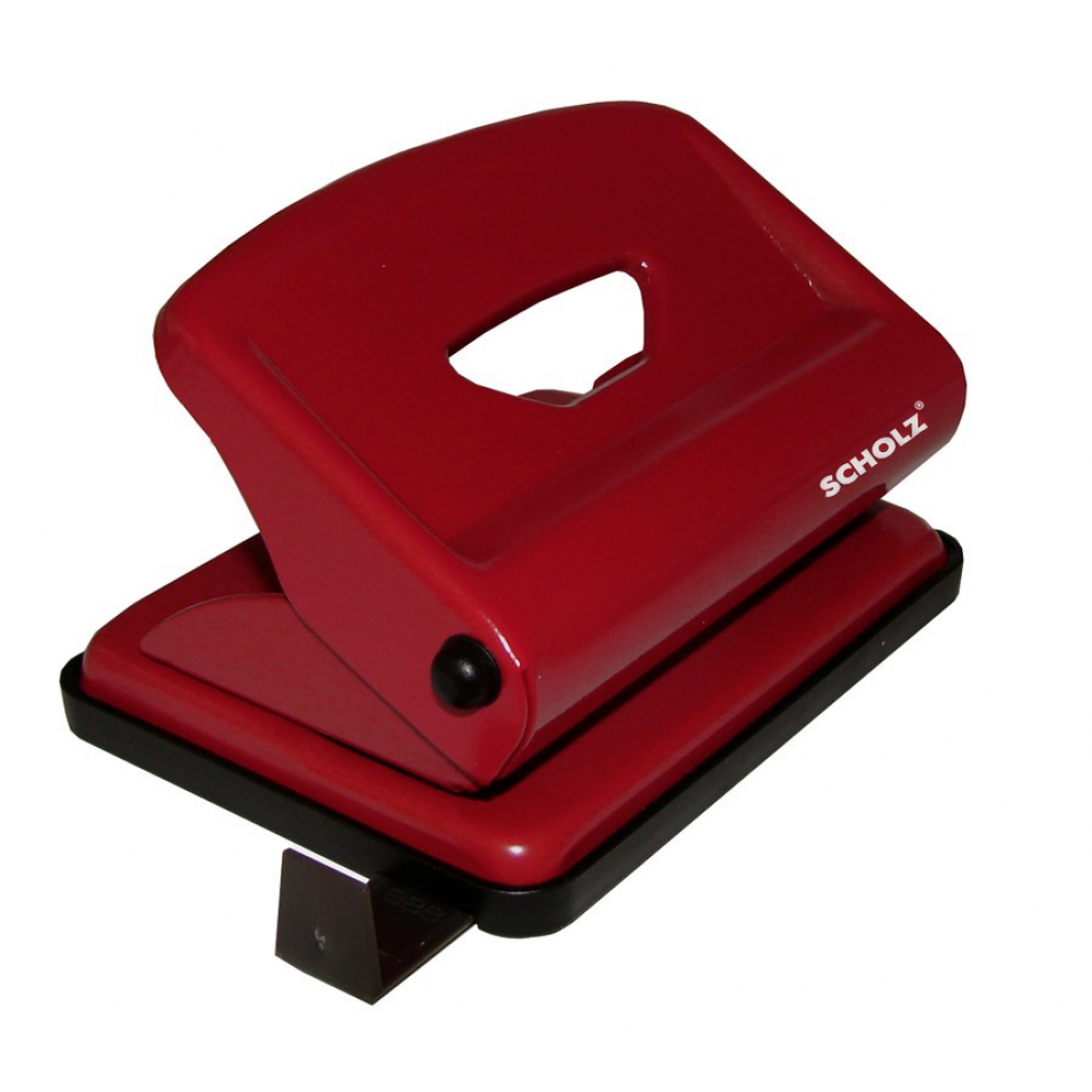 діркопробивач металевий 16 аркушів, з лінійкою, червоний