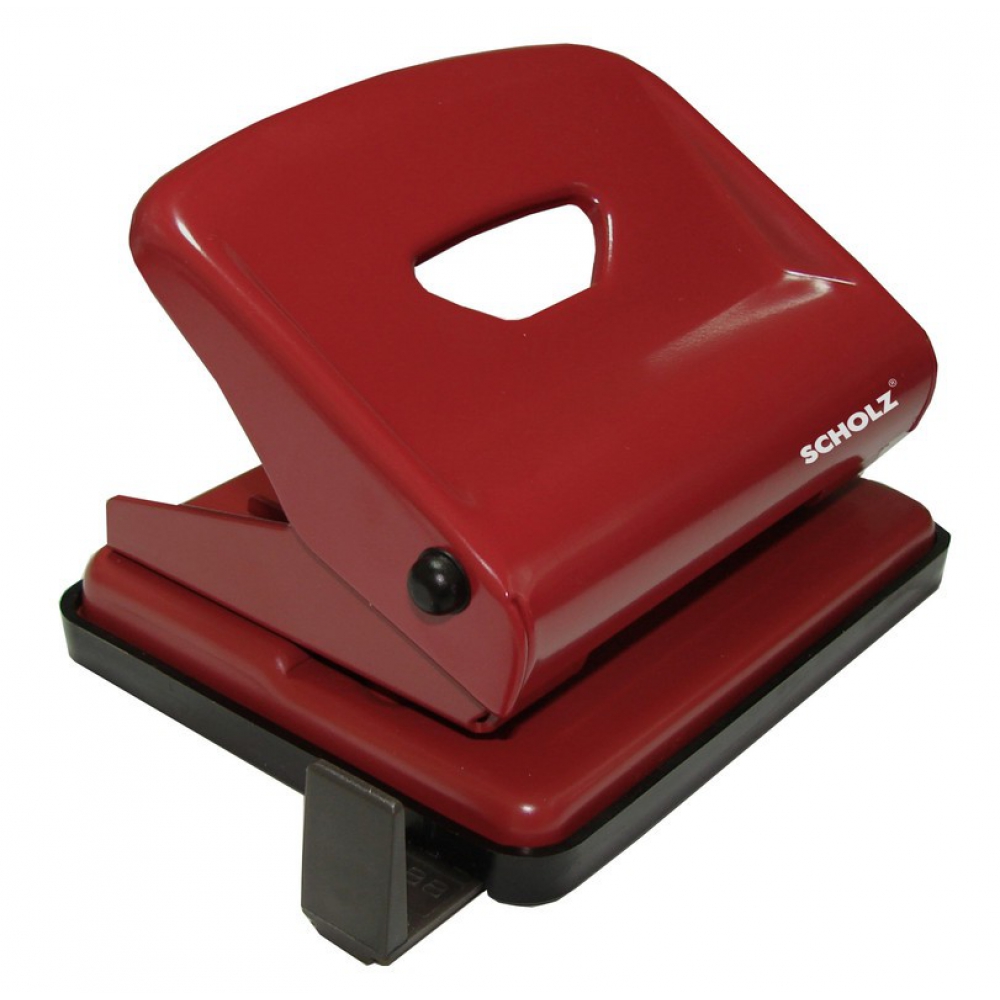 діркопробивач металевий 25 аркушів, з лінійкою, червоний