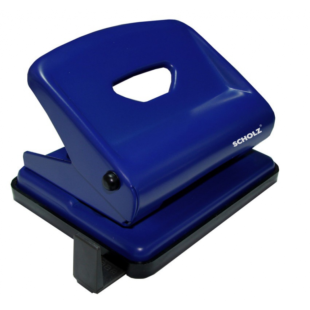 діркопробивач металевий 25 аркушів, з лінійкою, синій