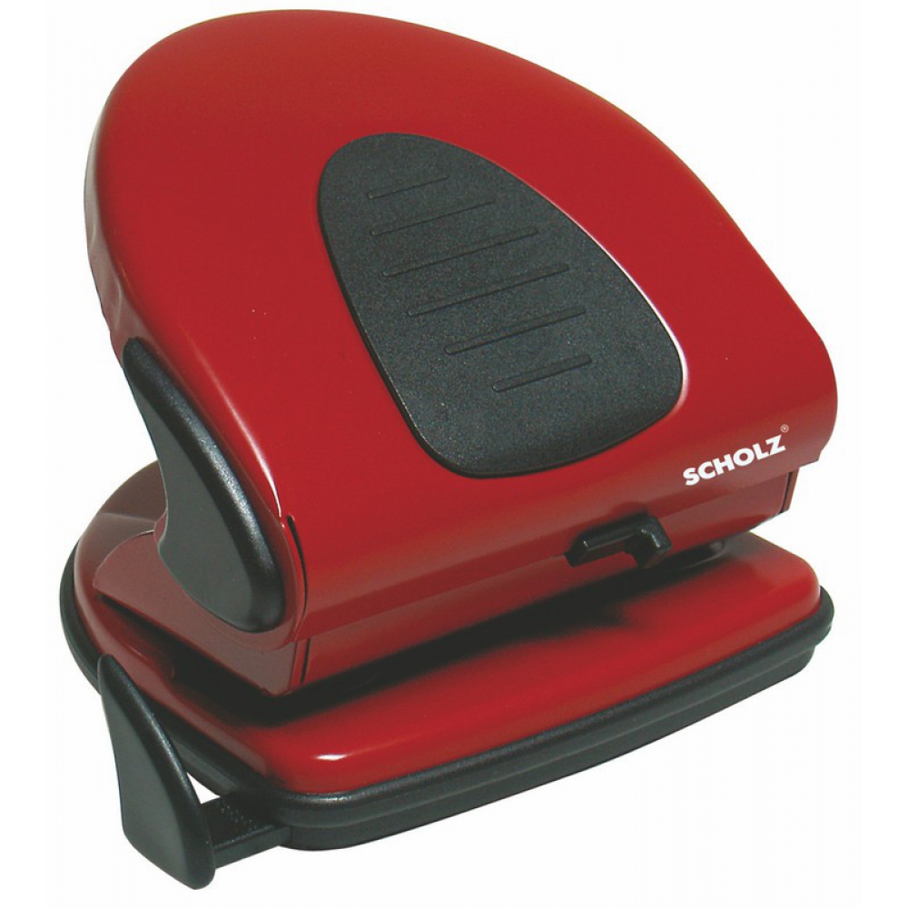 діркопробивач металевий 30 аркушів, з лінійкою та фіксатором, червоний