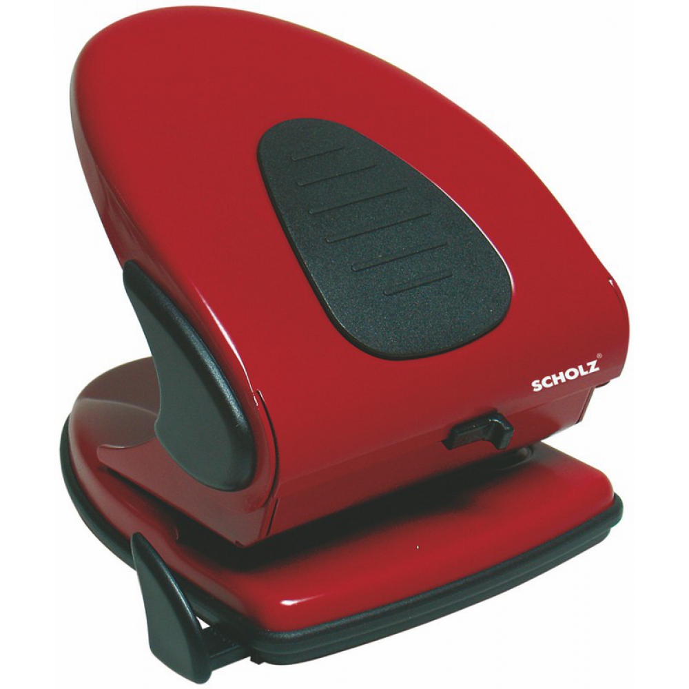 діркопробивач металевий 45 аркушів, з лінійкою та фіксатором, червоний