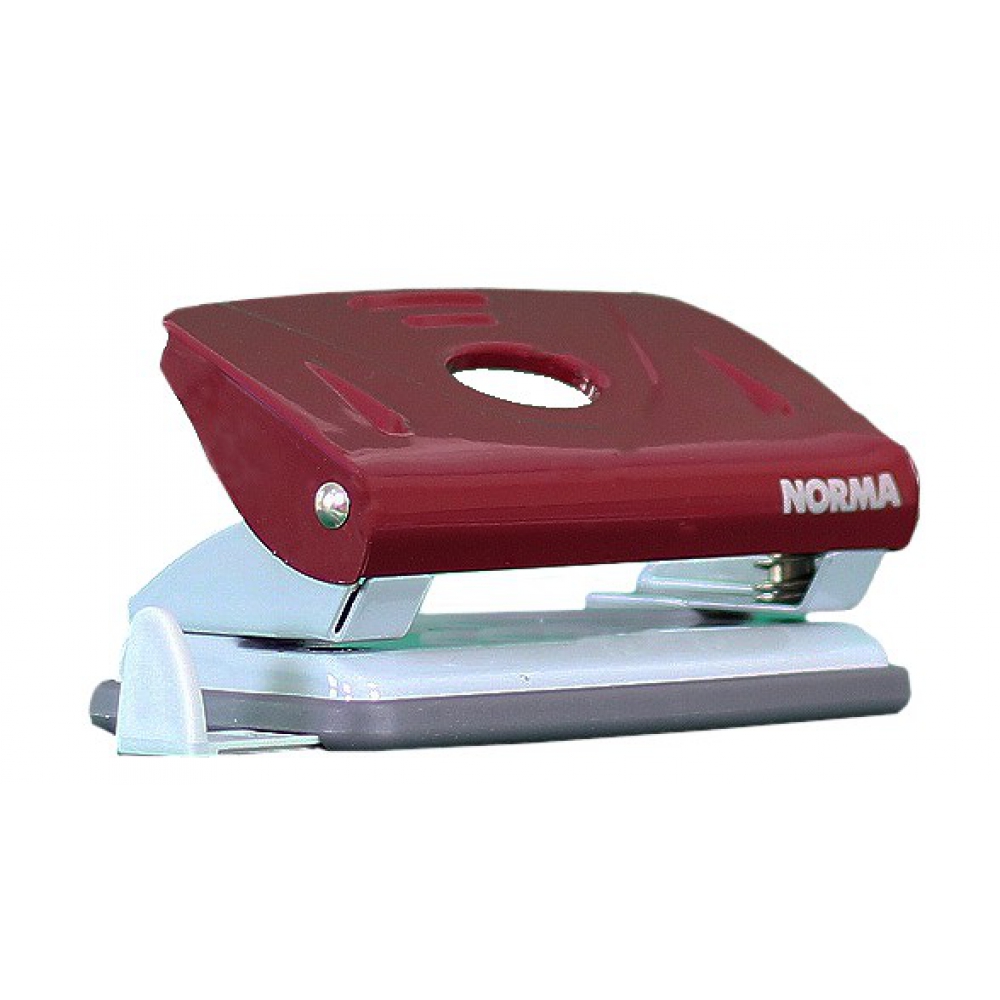 діркопробивач металевий 10 аркушів, з лінійкою, червоний