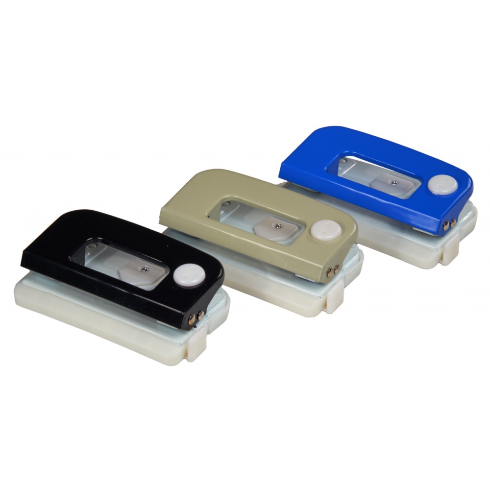 діркопробивач металевий 12 аркушів, з лінійкою та фіксатором, кольори в асортименті