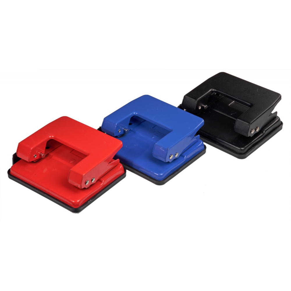 діркопробивач металевий 15 аркушів, з лінійкою та фіксатором, кольори в асортименті