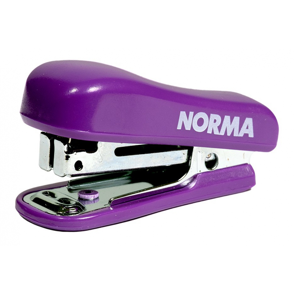 степлер пластиковий міні, скоба №10, 8 аркушів, глибина 27мм, з дестеплером, фіолетовий
