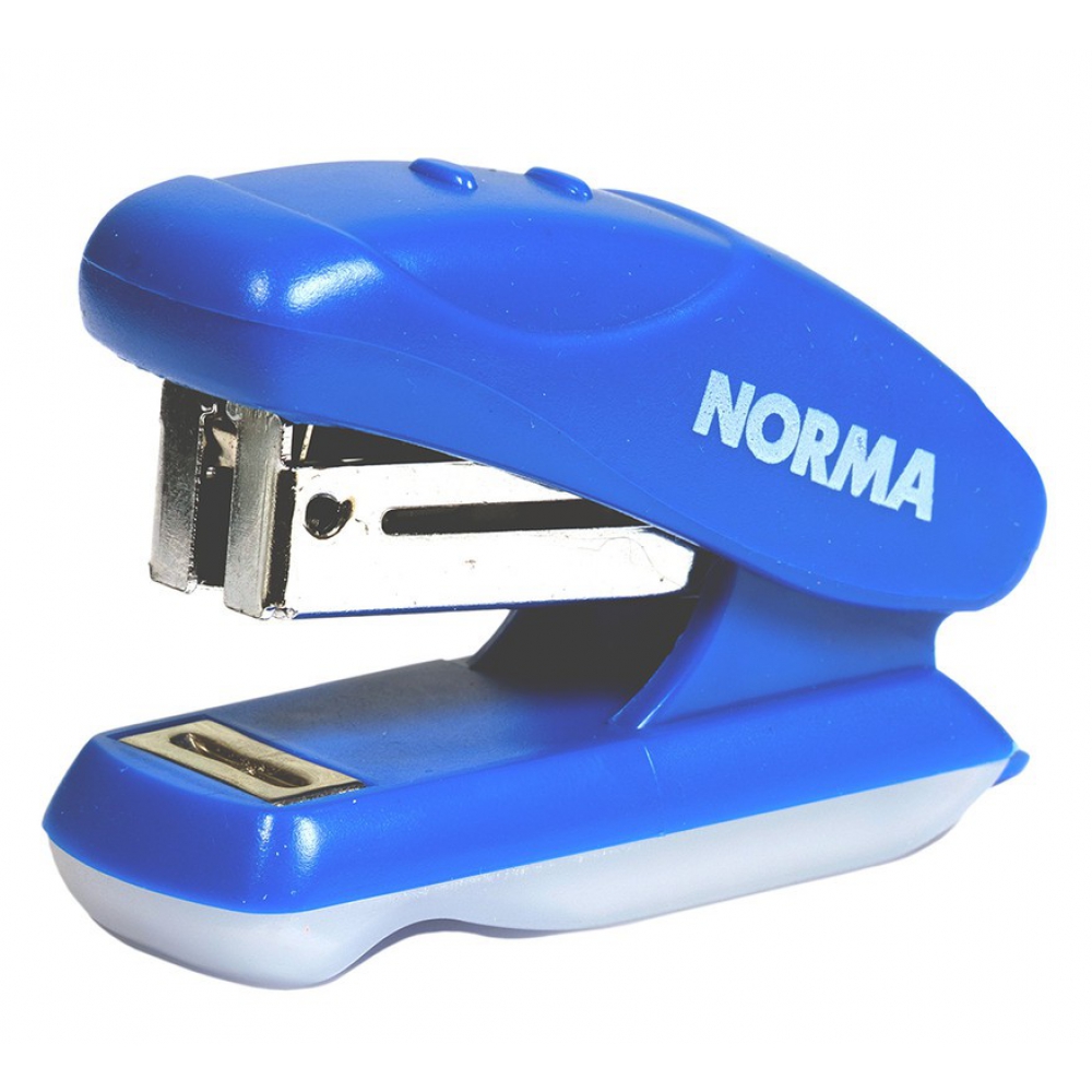 степлер пластиковий міні, скоба №24, 16 аркушів, глибина 18мм, з дестеплером, синій