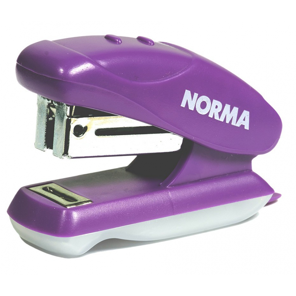 степлер пластиковий міні, скоба №24, 16 аркушів, глибина 18мм, з дестеплером, фіолетовий