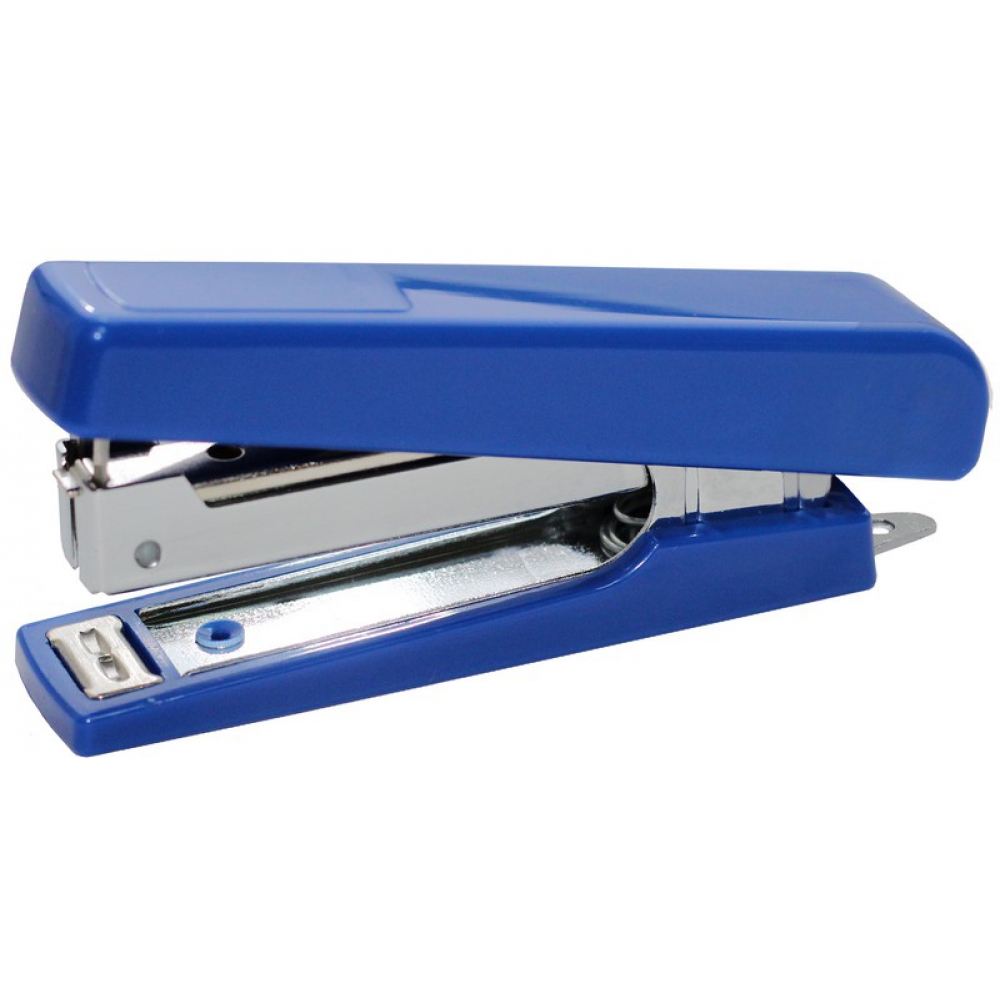 степлер пластиковий, скоба №10, 16 аркушів, глибина 48мм, з дестеплером, синій