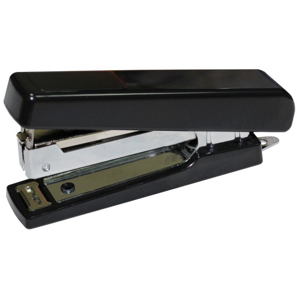 степлер пластиковий, скоба №10, 16 аркушів, глибина 48мм, з дестеплером, чорний