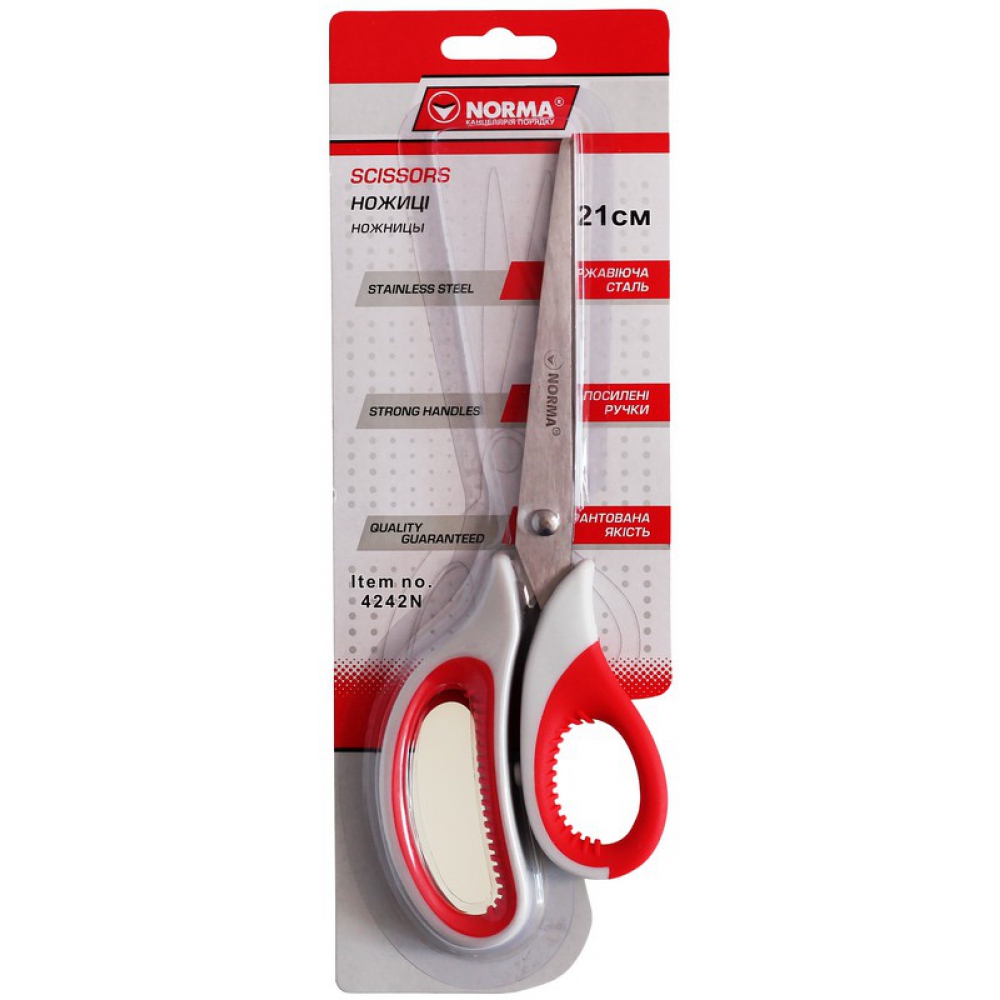 ножиці 21см універсальні, ергономічні гумові ручки, сіро-червоні 4242N