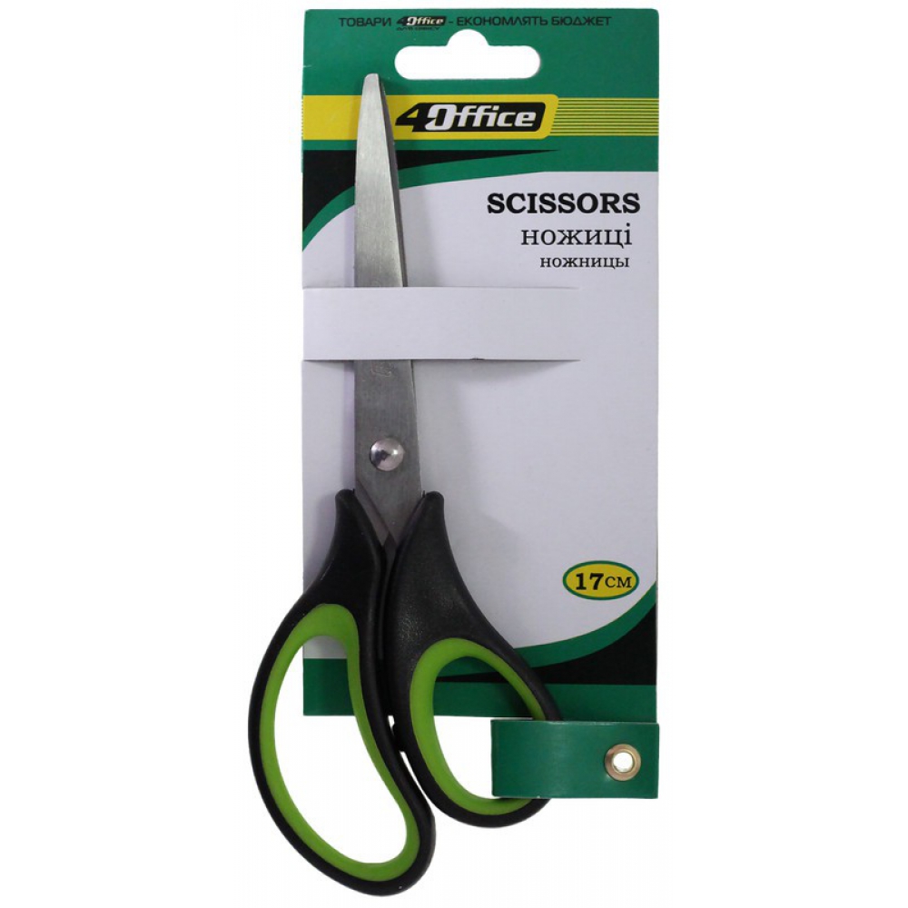 ножиці 17см універсальні, ергономічні прогумовані ручки, чорно-зелені 4-367