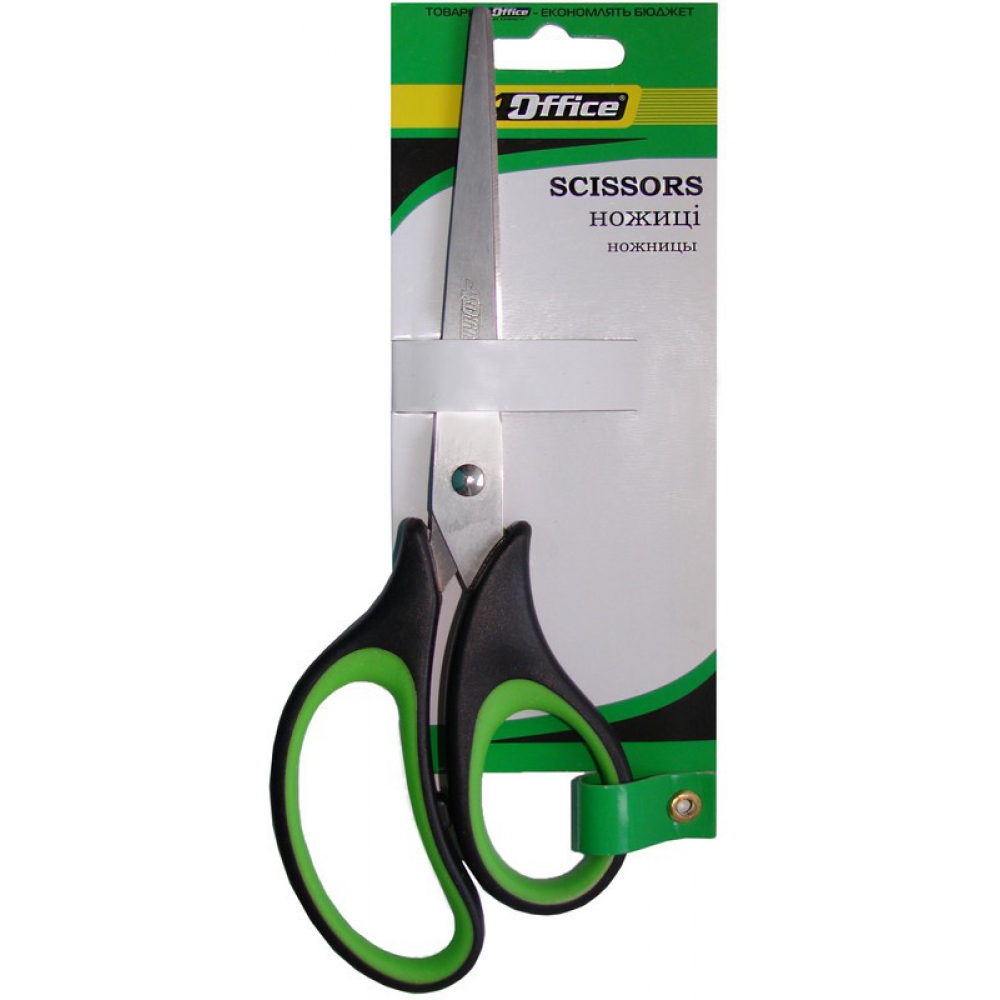 ножиці 21см універсальні, ергономічні прогумовані ручки, чорно-зелені 4-368