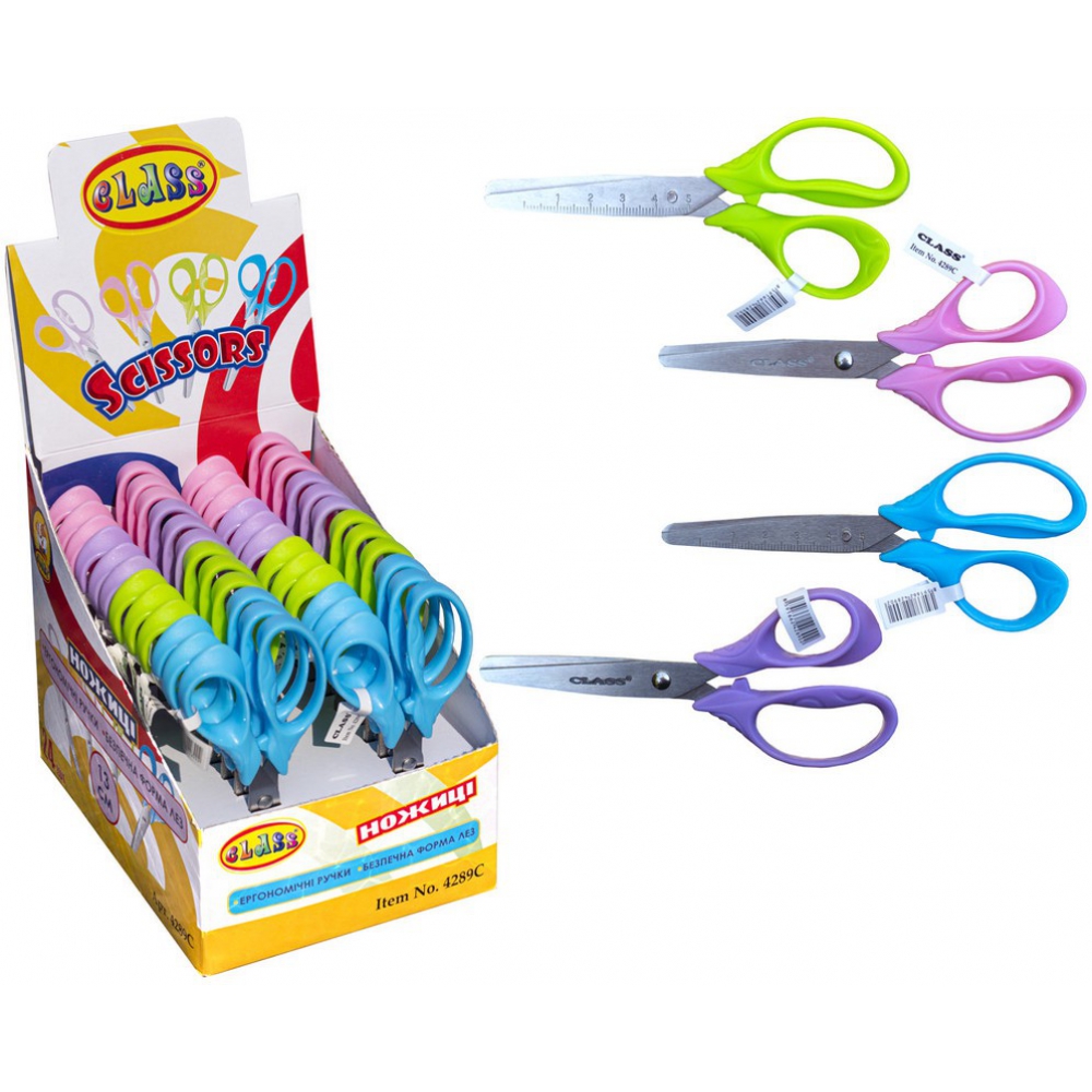 ножиці дитячі 13см з лінійкою 5см, в дисплеї, кольори в асортименті, 