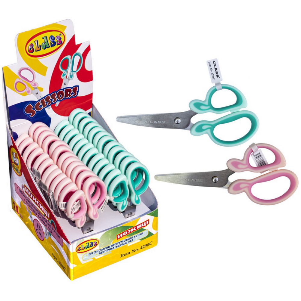 ножиці дитячі 13см ергономічні прогумовані ручки, в дисплеї, кольори в асортименті, 