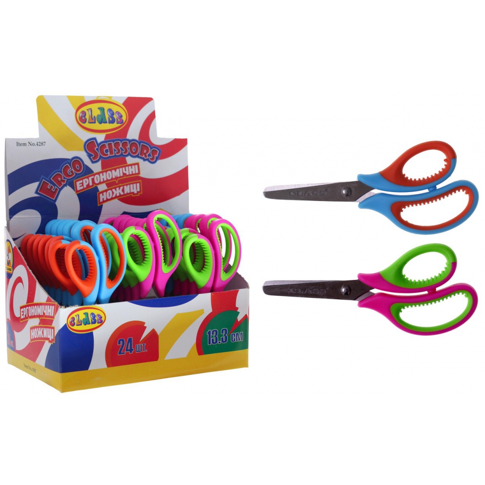 ножиці дитячі 13,3см ергономічні прогумовані двоколірні ручки, в дисплеї, кольори в асортименті 4287C