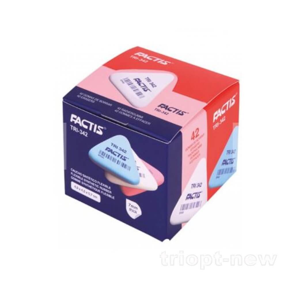 CNFTRI342 Гумка трикут., коробка 42шт.+1шт. подар., mix 