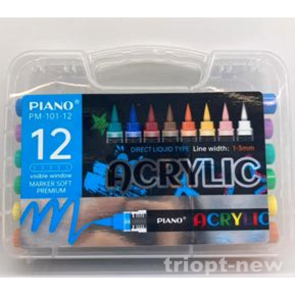 PM-101-12 Набір акрилових маркерів PIANO Acrylic м'який наконечник, 12кол., 1шт./етик.