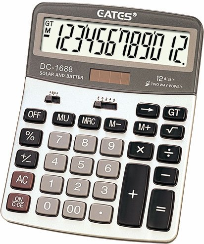 Калькулятор 12-розрядний EATES DC-1688, 2 джерела живлення, великий LCD дисплей, розмір 143x190x49мм, вага 218г