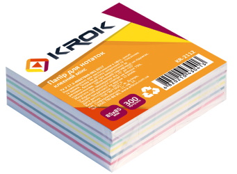 Блок паперу для нотаток 85х85мм 300 арк клеєний мікс, Krok,KR-2112