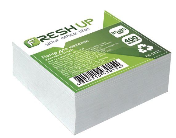 Блок паперу для нотаток 85х85мм., 400 арк., клеєний, Білий Fresh Up, FR-1212