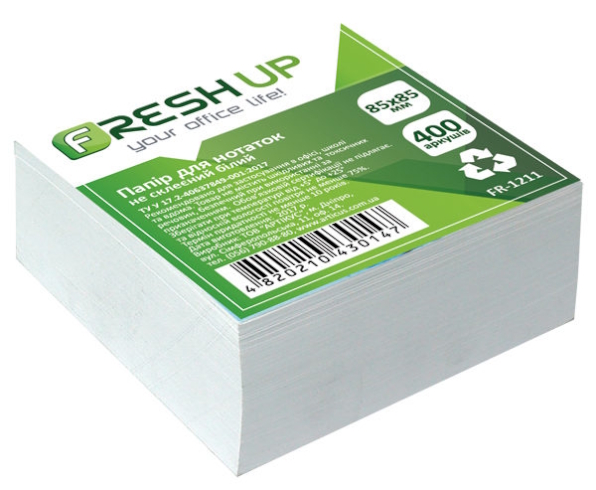 Блок паперу для нотаток  85х85мм., 400 арк., не клеєний, Білий Fresh Up, FR-1211