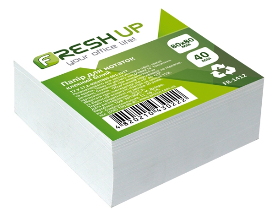 Блок паперу для нотаток 80х80х40мм клеєний білий Fresh Up, FR-1412
