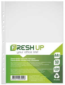 Папка-файл пластикова, А4+, 50 мкм, з перфорацією на 11 отворів, глянсова, 100 шт./уп, FR-2050