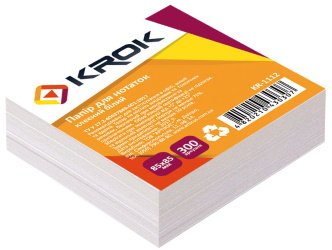 Блок паперу для нотаток 85х85мм 300 арк клеєний, білий Krok,KR-1112