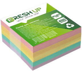 Блок паперу для нотаток 85х85мм., 400 арк., клеєний, класика Fresh Up, FR-3212