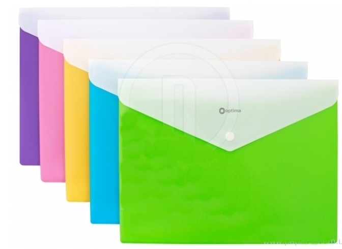 Папка-конверт А4 непрозора  на кнопці Optima, 2 відд, 180 мкм, фактура 
