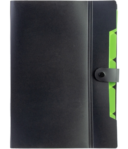 Папка на 6 відділень на кнопці з розширенням A4, чорна з салатовим, O35539