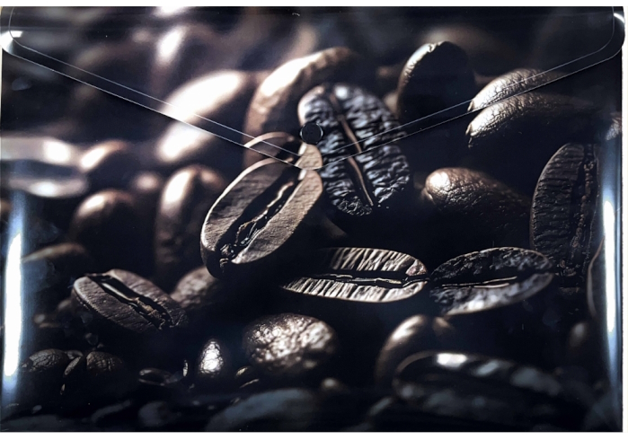 Папка-конверт А4 на кнопці з друком Coffee, 180 мкм, непрозора, фактура 