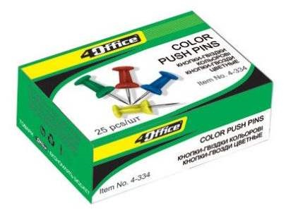 Кнопки-цвяхи, 25шт, кол. в ас-ті, 4-334, 4OFFICE