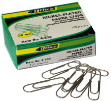 Скріпки, 28мм, 100шт.,нікельовані 4-333, 4OFFICE