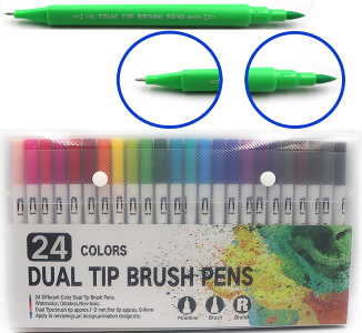 DSCN9781 Набір лінер + пензл. двустор., водн.основа,пензлик 2мм, лінер 0,4мм, 24 кол.24шт / етик.