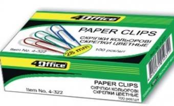 Скріпки, 28мм, 100шт., прямі, РVC, кол.в ас-ті, 4-322, 4Office