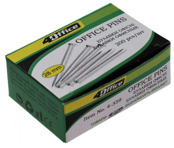 Булавки 28 мм, 200 шт., 4-359, 4Office