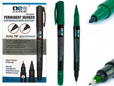 Маркер Permanent двосторонній накінечник:2,8мм/0,8мм зелений, PM-5846, TM 