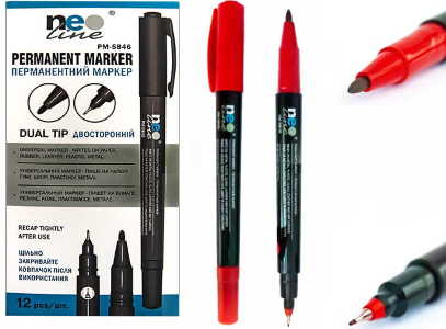 Маркер Permanent двосторонній накінечник:2,8мм/0,8мм  червоний, PM-5846, TM 