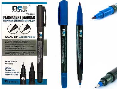 Маркер Permanent двосторонній накінечник:2,8мм/0,8мм  синій, PM-5846, TM 