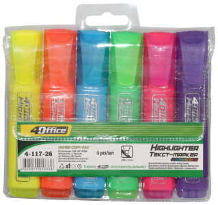 Набір текстмаркерів, 6шт, 1-5мм, 4-117-26, 4Office