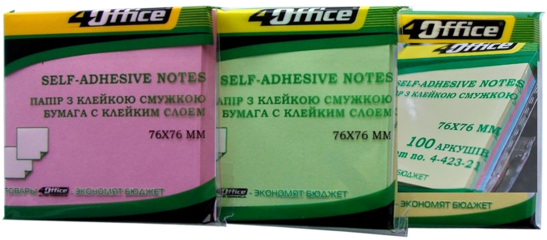Папір.кл., 76х76мм, 100арк, мікс 4кол.*25арк., 4-423-21, 4Office