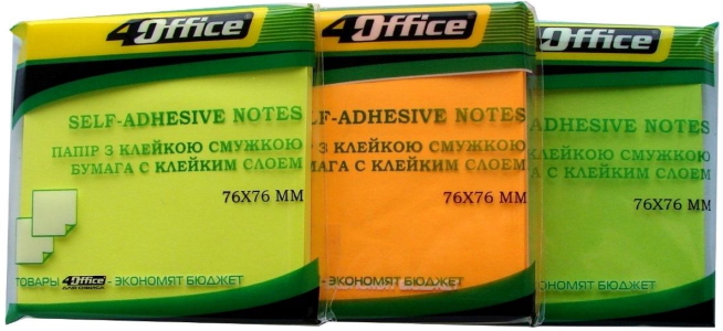 Папір.кл., 76х76мм, 80арк, неон, кол. асорті, 4-424-22N, 4Office